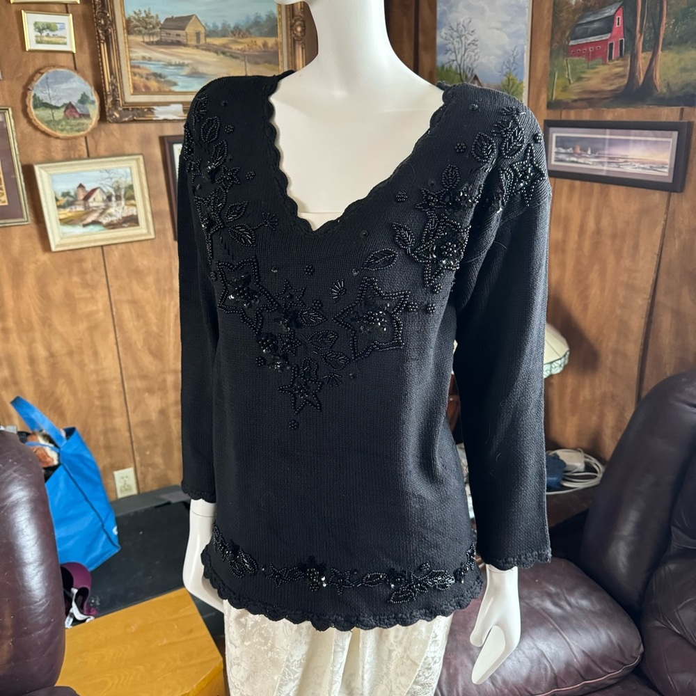 Vintage Cotton Beaded Cottagecore Sweater